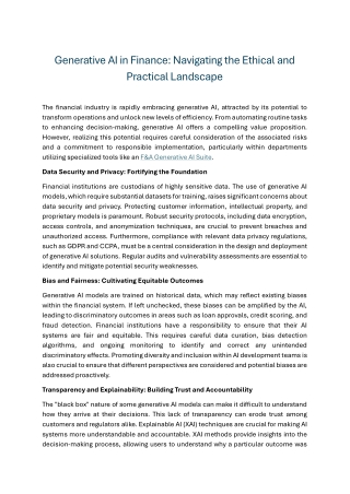 Generative AI in Finance Navigating the Ethical and Practical Landscape