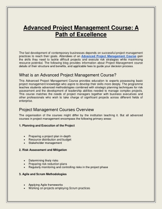 advanced project management course a path