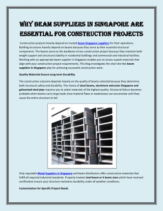 Why Beam Suppliers in Singapore Are Essential for Construction Projects