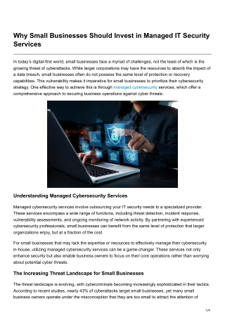 Why Small Businesses Should Invest in Managed IT Security Services