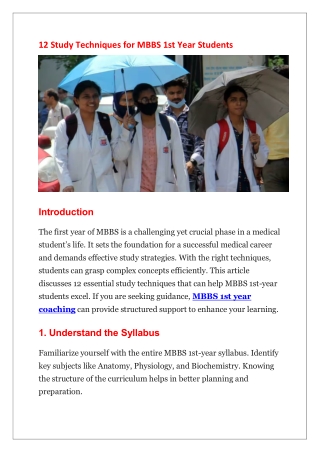 12 Study Techniques for MBBS 1st Year Students