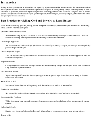 Best Practices for Selling Gold and Jewelry to Local Buyers