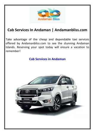 cab services in andaman andamanbliss com