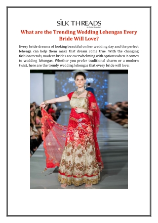 What are the Trending Wedding Lehengas Every Bride Will Love?