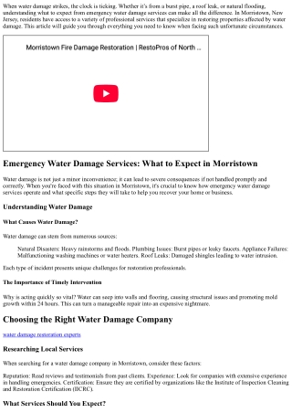 Emergency Water Damage Services: What to Expect in Morristown