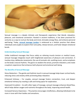 The Art of Sensual Massage A Journey of Relaxation and Intimacy