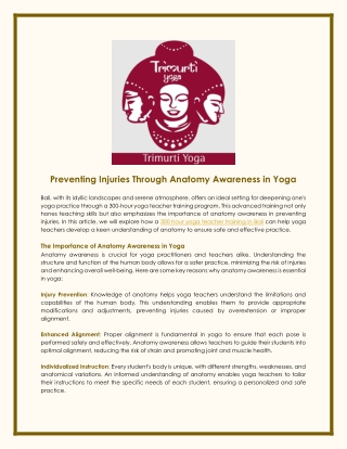 Preventing Injuries Through Anatomy Awareness in Yoga