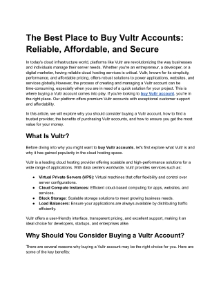 the best place to buy vultr accounts reliable