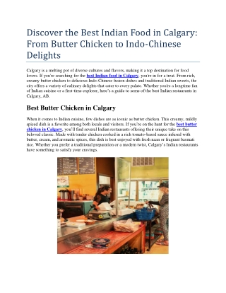 Discover the Best Indian Food in Calgary