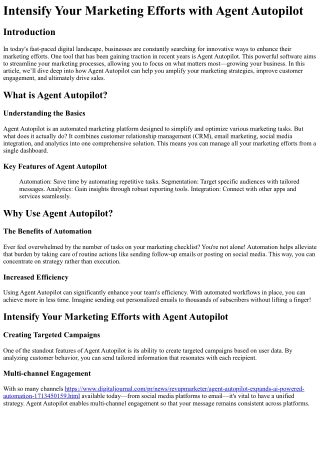 intensify your marketing efforts with agent