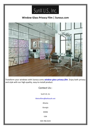 Window Glass Privacy Film  Sunxus.com