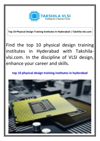 Top 10 Physical Design Training Institutes In Hyderabad Takshila-vlsi.com