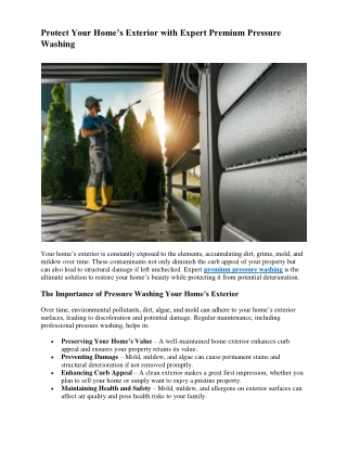 Protect Your Home’s Exterior with Expert Premium Pressure Washing