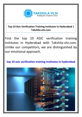 Top 10 Asic Verification Training Institutes In Hyderabad Takshila-vlsi.com