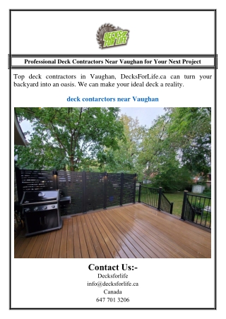 Professional Deck Contractors Near Vaughan for Your Next Project