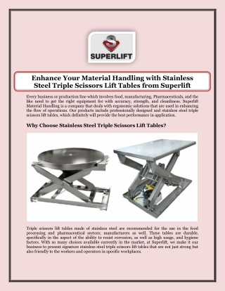 Enhance Your Material Handling with Stainless Steel Triple Scissors Lift Tables