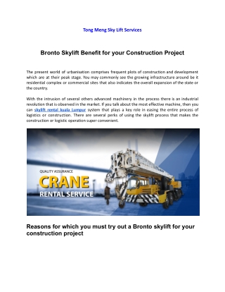 Bronto Skylift Benefit for your Construction Project