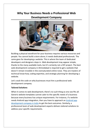 Why Your Business Needs a Professional Web Development Company