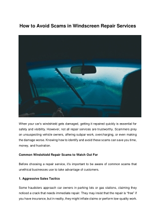 How to Avoid Scams in Windscreen Repair Services