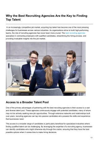 Why the Best Recruiting Agencies Are the Key to Finding Top Talent
