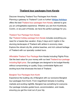Thailand tour package from Kerala