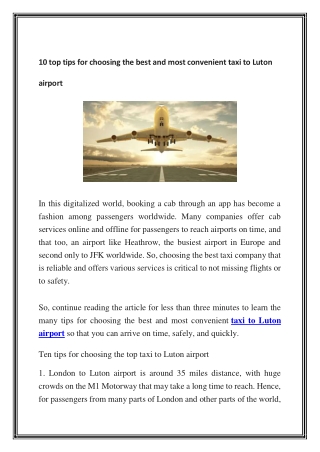 10 top tips for choosing the best and most convenient taxi to Luton airport