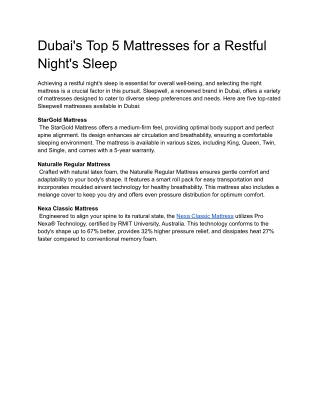 Dubai's Top 5 Mattresses for a Restful Night's Sleep