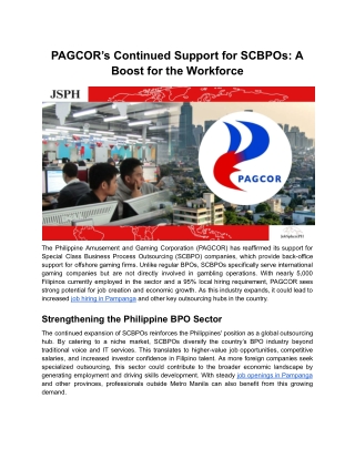 PAGCOR’s Continued Support for SCBPOs: A Boost for the Workforce