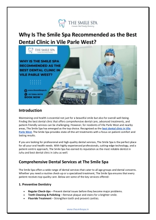 Why Is The Smile Spa Recommended as the Best Dental Clinic in Vile Parle West