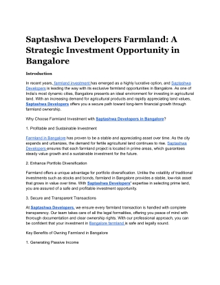 farmland investment in south bangalore