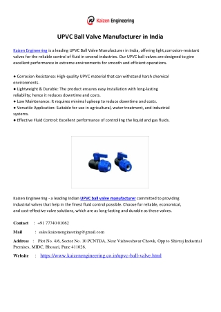 UPVC BALL VALVE MANUFACTURER IN INDIA