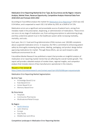 Medication Error Reporting Market By Error Type, By Occurrence and By Region