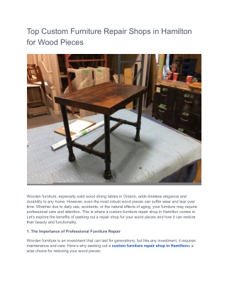 Top Custom Furniture Repair Shops in Hamilton for Wood Pieces