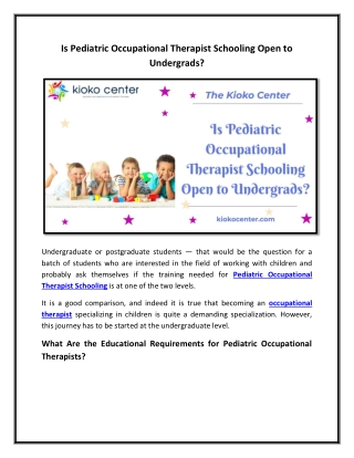 Is Pediatric Occupational Therapist Schooling Open to Undergrads