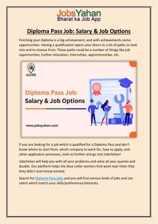 Diploma Pass Job Salary & Job Options