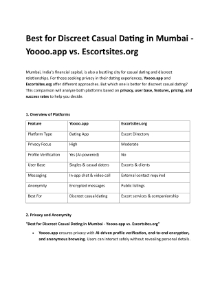 Best for Discreet Casual Dating in Mumbai - Yoooo.app vs. Escortsites.org
