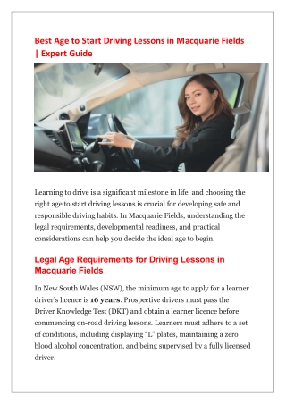 Best Age to Start Driving Lessons in Macquarie Fields  Expert Guide