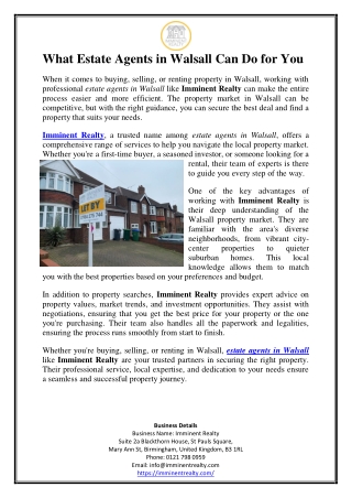 What Estate Agents in Walsall Can Do for You