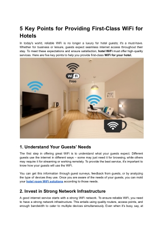5 Key Points for Providing First-Class WiFi for Hotels