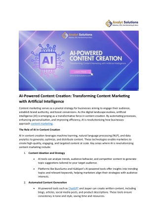 AI-Powered Content Creation Transforming Content Marketing with Artificial Intelligence