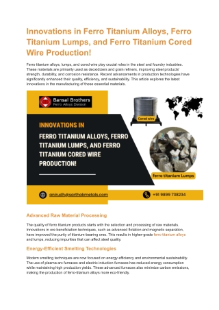 Innovations in Ferro Titanium Alloys, Ferro Titanium Lumps, and Ferro Titanium Cored Wire Production
