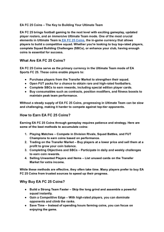 EA FC 25 Coins – The Key to Building Your Ultimate Team