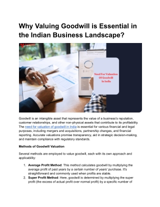 need for valuation of goodwill in india - Google Docs