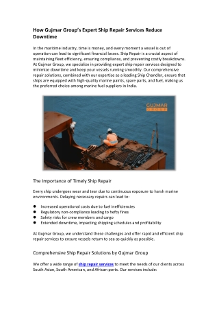 How Gujmar Group’s Expert Ship Repair Services Reduce Downtime