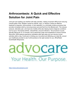 arthrocentesis a quick and effective solution