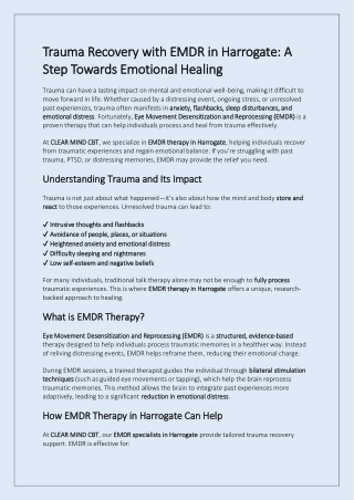 Trauma Recovery with EMDR in Harrogate A Step Towards Emotional Healing