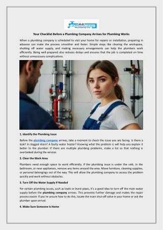 Your Checklist Before a Plumbing Company Arrives for Plumbing Works