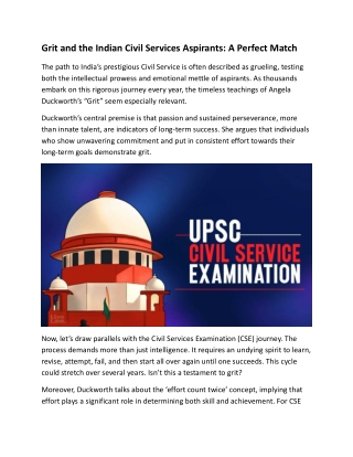 Grit and the Indian Civil Services Aspirants: A Perfect Match