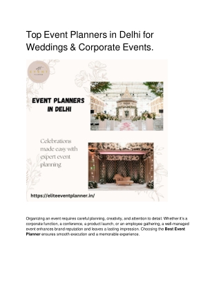 Top Event Planners in Delhi for    Weddings & Corporate Events