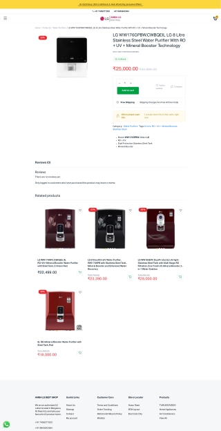 Buy LG WW176GPBW 8L RO UV Mineral Booster Water Purifier